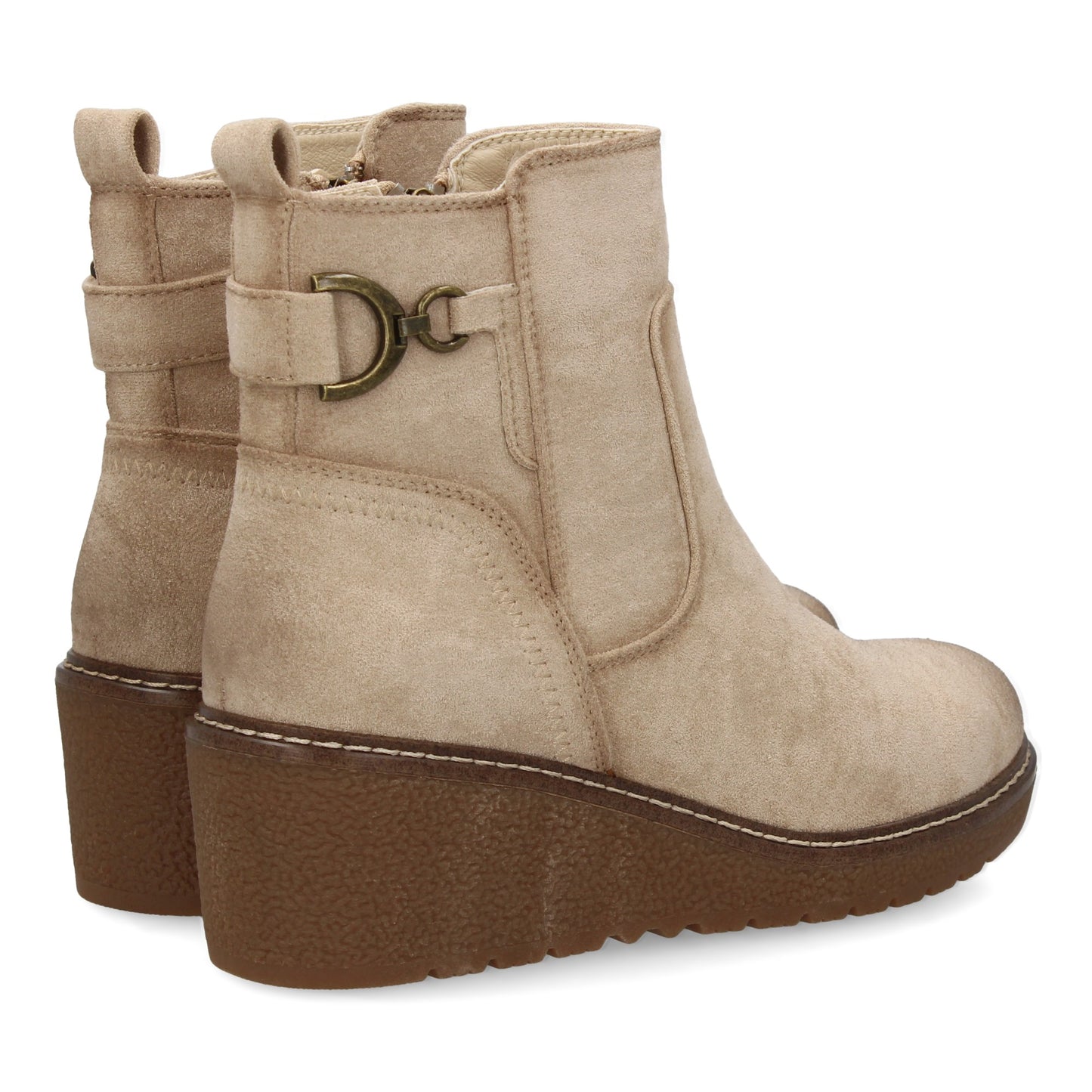 Botín Beige de Mujer con Cuña Cómoda y Adorno Metálico