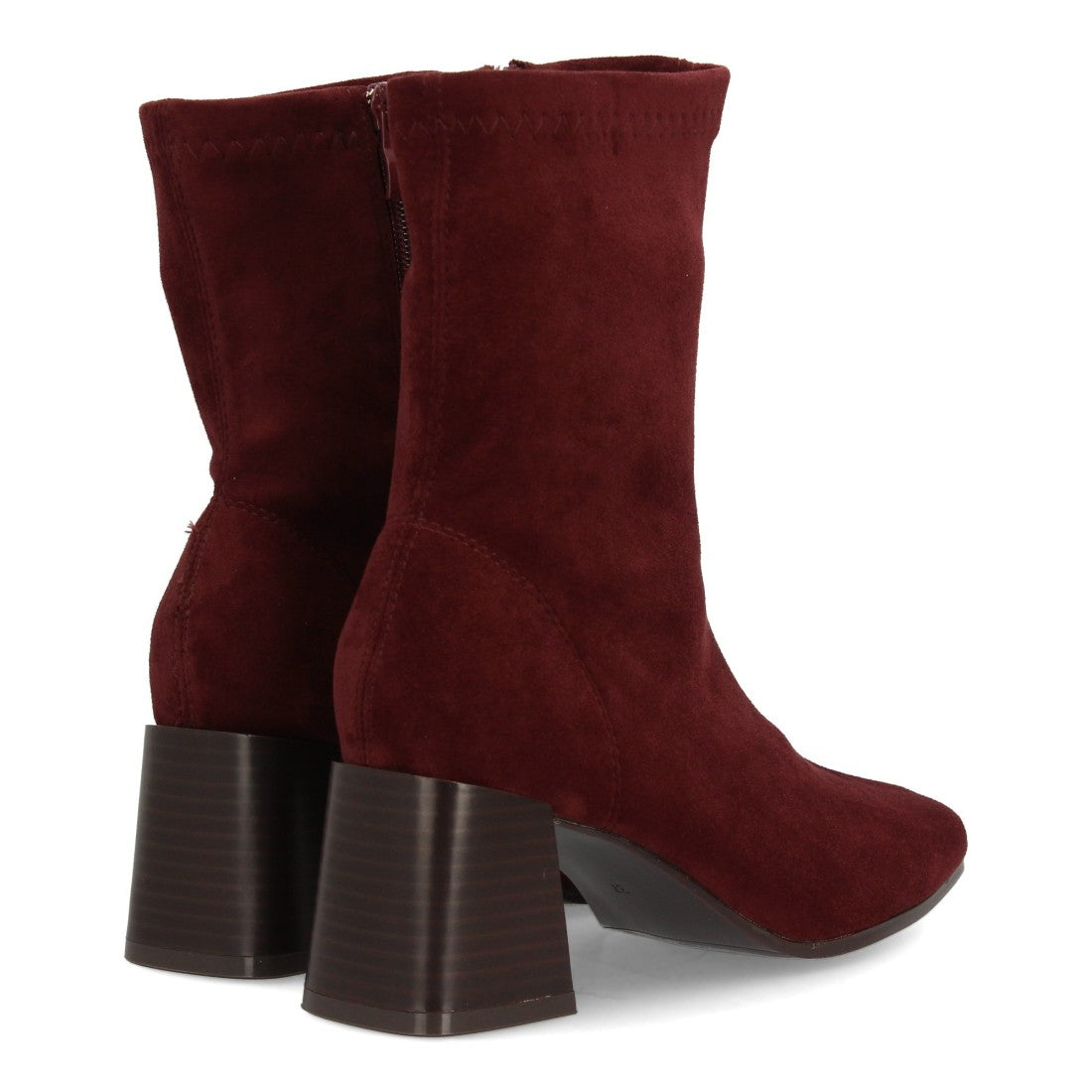 Botines tipo calcetín burdeos para mujer diseño elástico punta cuadrada