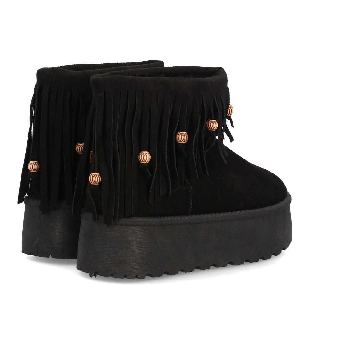 Botines Estilo Australiano Negro con Flecos y Pelo