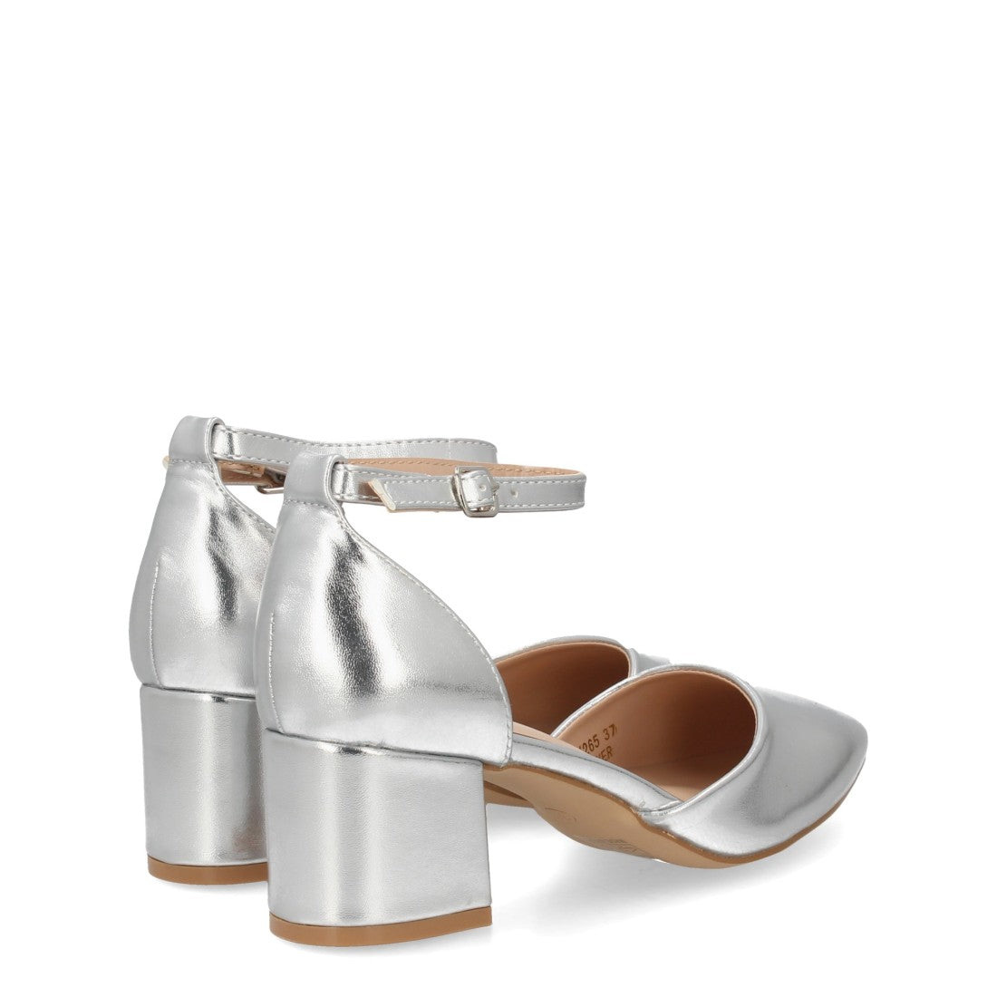 Zapato tacón medio plata fiesta mujer