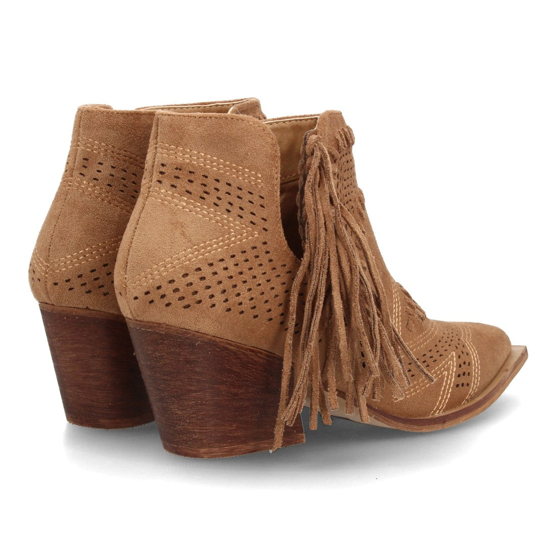 botin cowboy camel calado flecos mujer