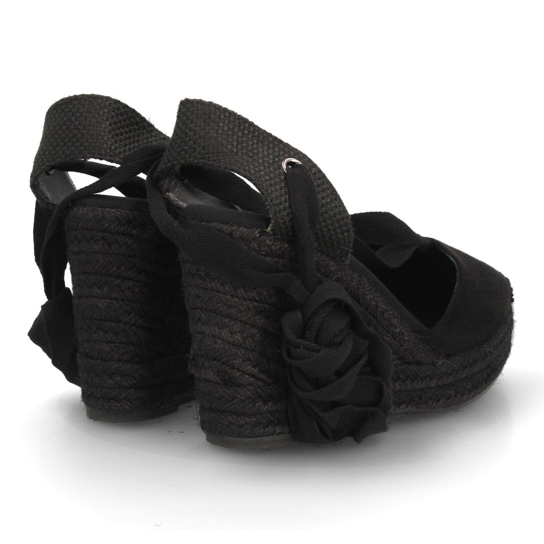 Alpargata cuña esparto cintas negro mujer