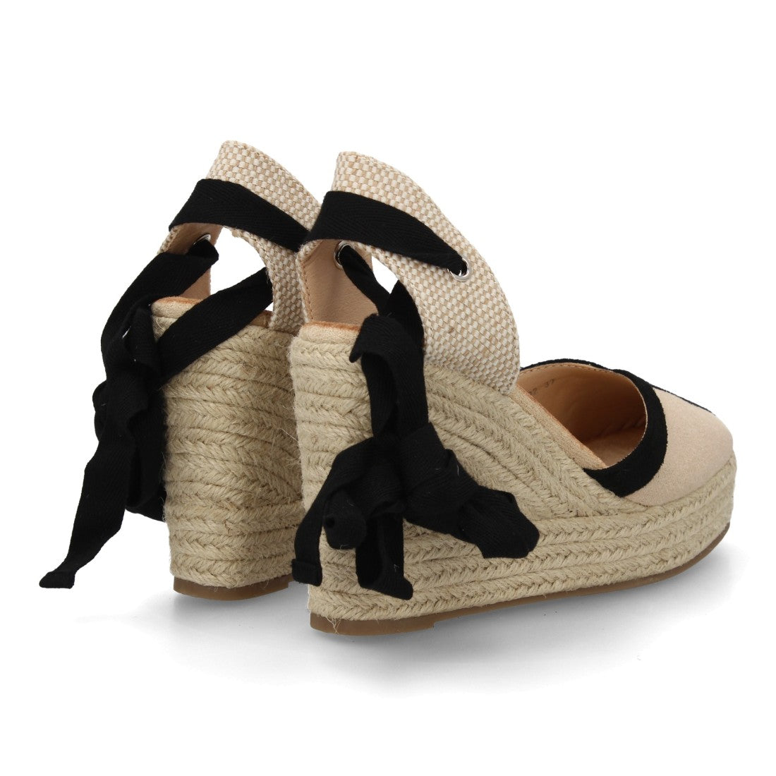 Alpargata cuña alta esparto beige cintas