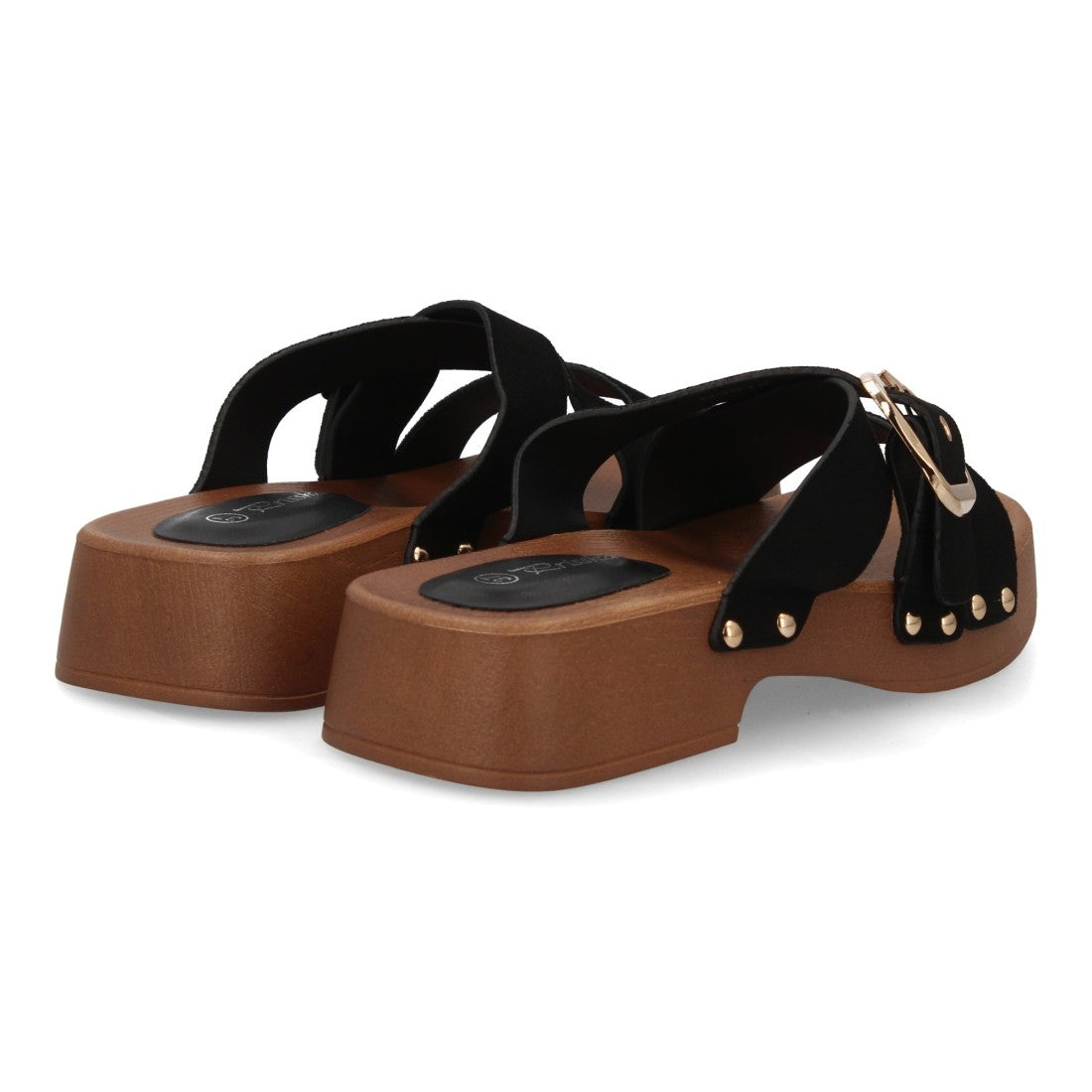 Sandalia pala negra plataforma madera mujer