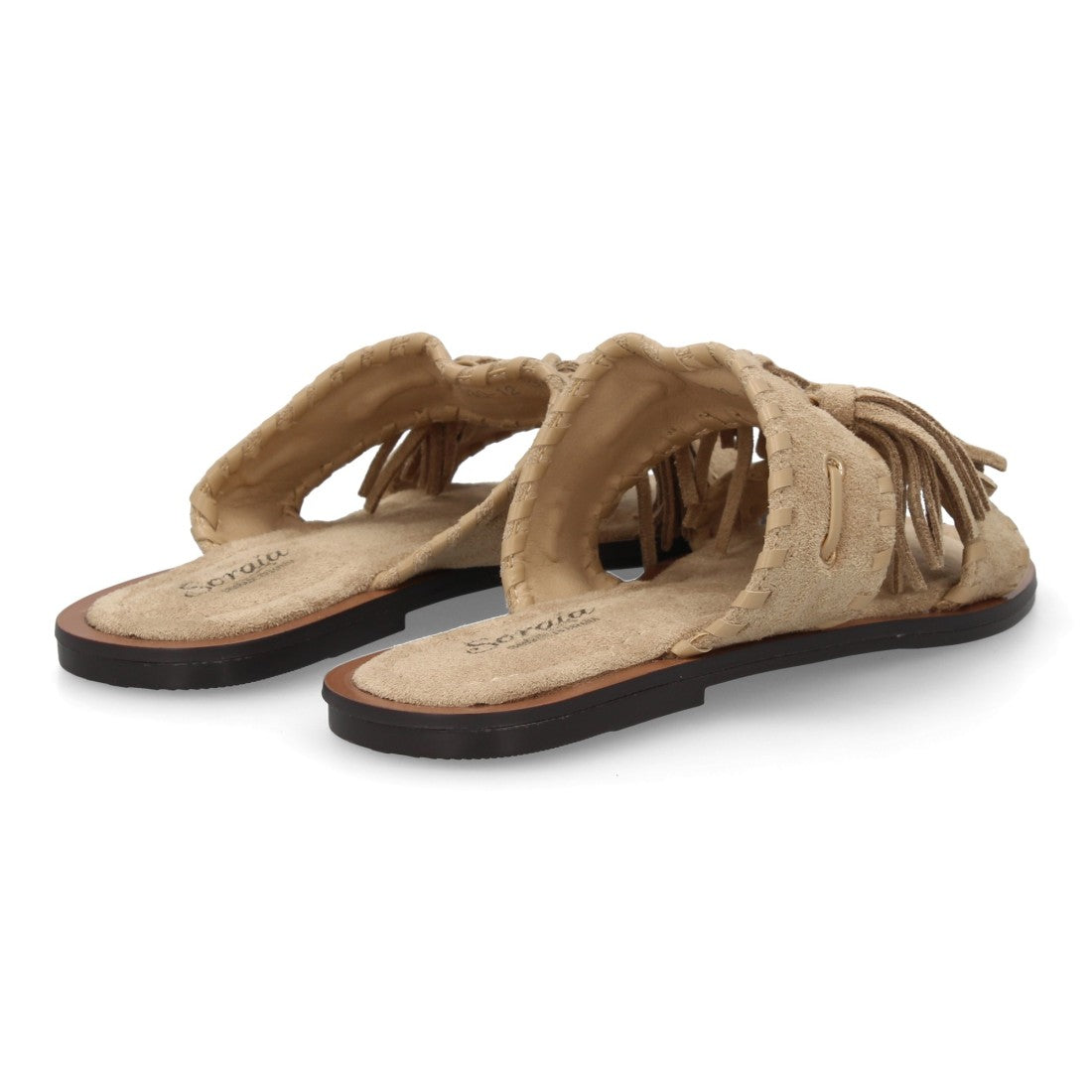 Sandalia pala mujer kaki estilo boho flecos aro