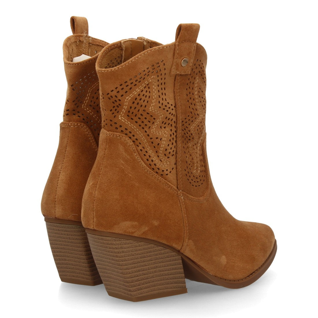 Botín cowboy camel mujer diseño calados tacón ancho cómodo
