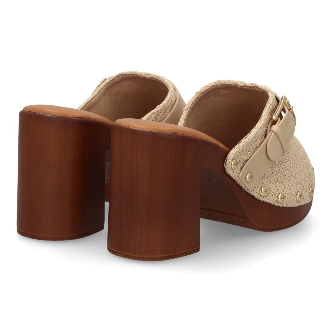 sandalia pala beige trenzada tacón madera