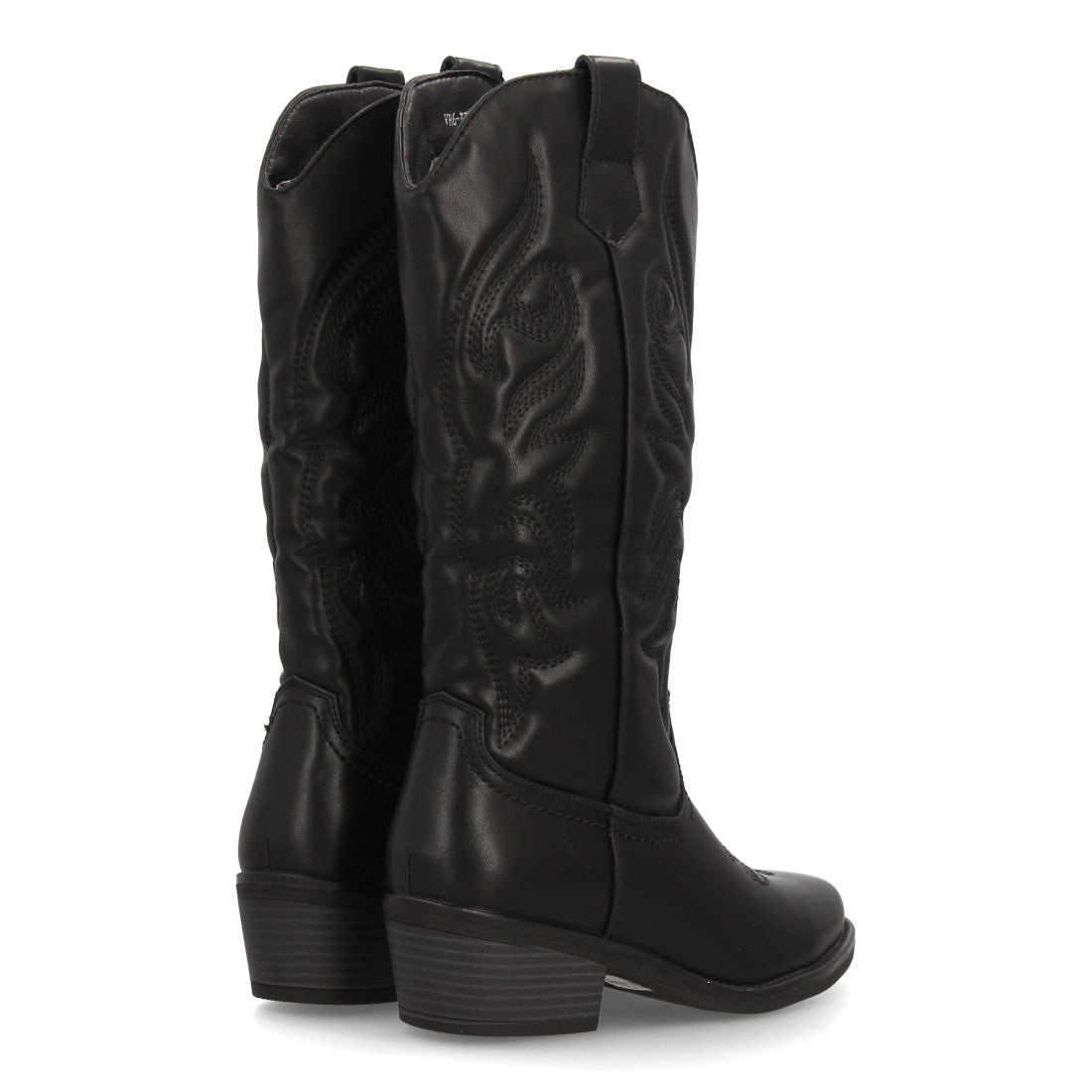 Botas altas western para mujer en tono negro con acabado ante suave y punta afilada