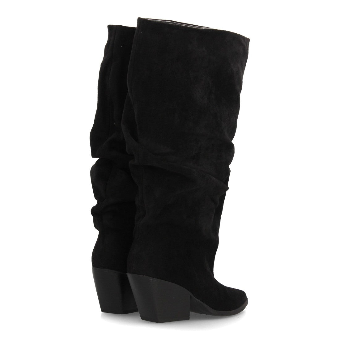 Botas altas negras de caña ancha y holgada efecto ante fruncido con tacón ancho