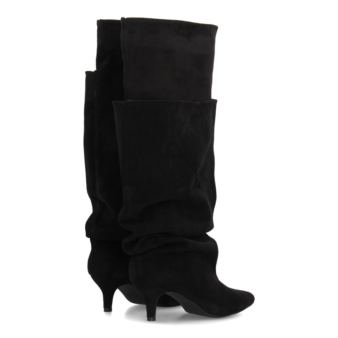 Botas altas negras vanguardistas de diseño doble capa con caña exterior fruncida