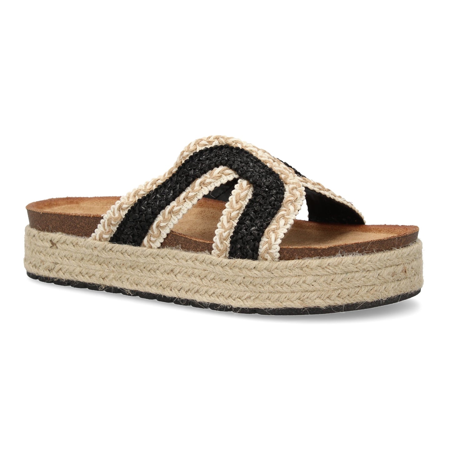 Sandalias Planas Negras Mujer con Diseño Trenzado y Yute