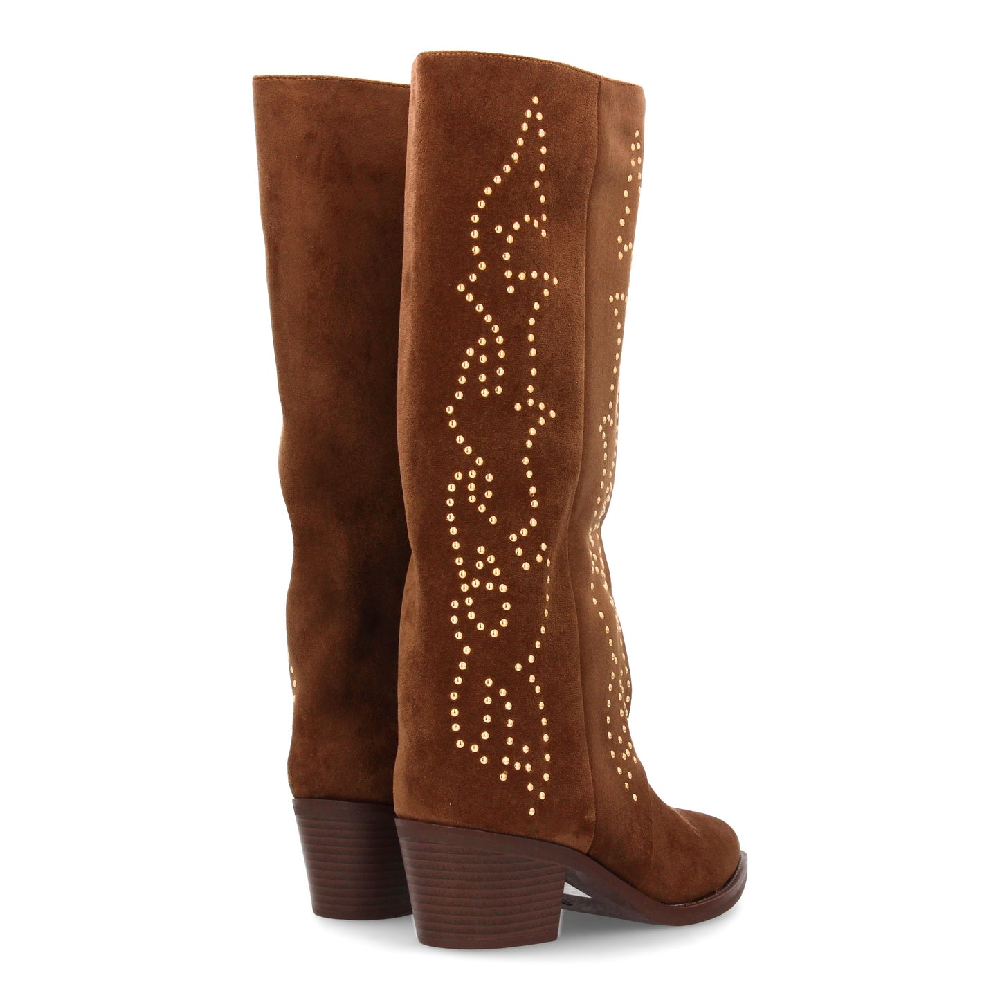 Bota Alta Cowboy Kaki Mujer con Tachuelas y Tacón Cómodo