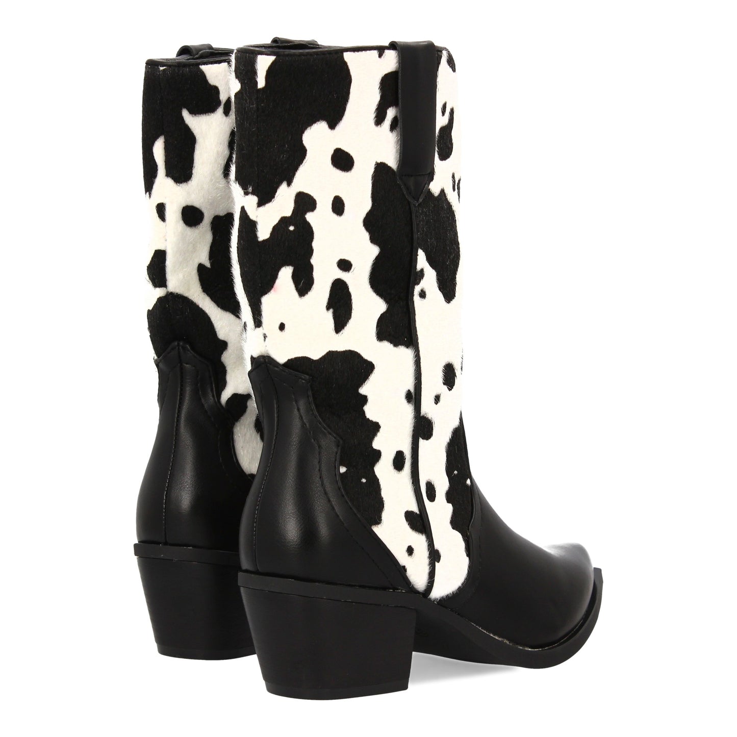 Botín Campero Negro Estampado Vaca Punta Fina y Cremallera