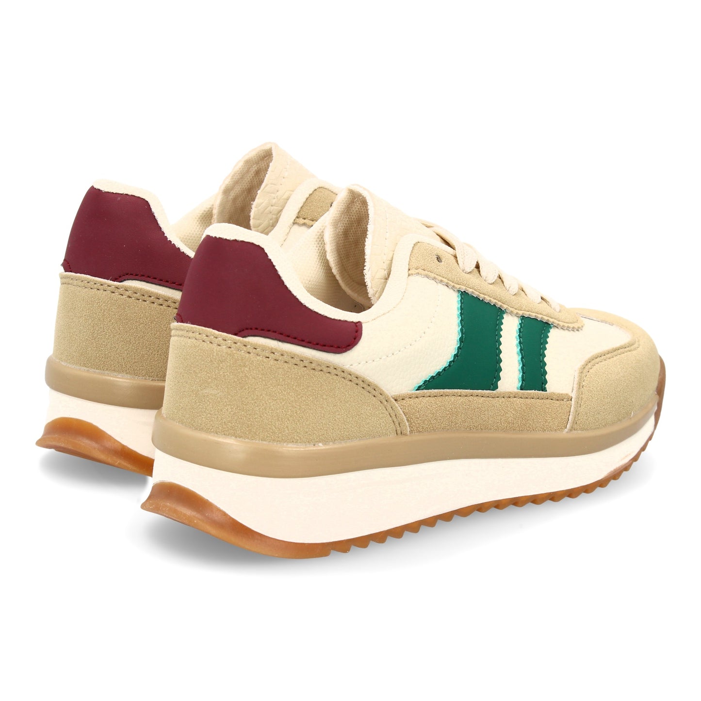 Zapatilla Plana Beige Mujer Estilo Retro con Contraste Lateral