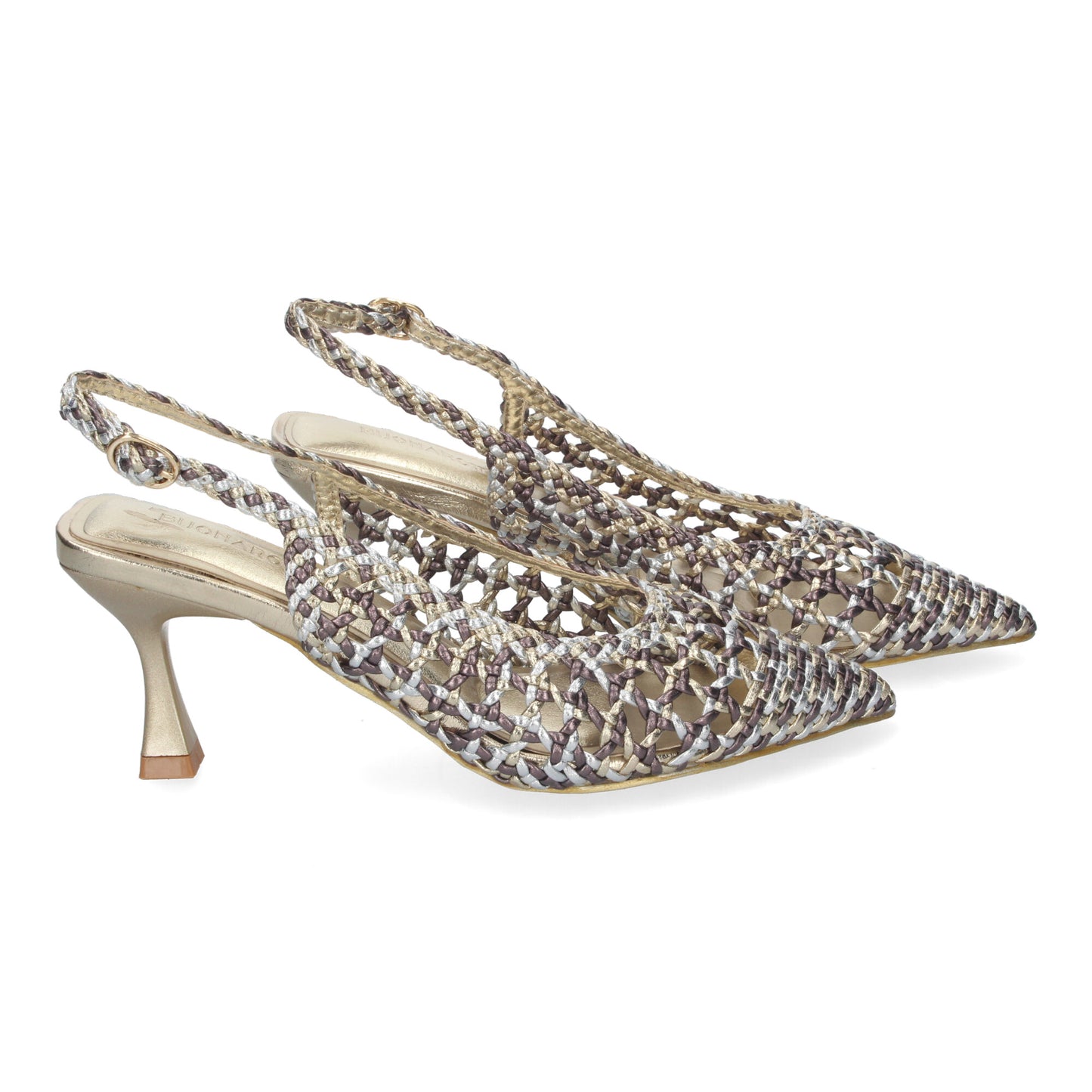 Zapato de Tacón Fino para Mujer Cómodo y Elegante Estilo Salón de Punta Fina de Material Entrelazado y Cierre de Hebilla color Gris