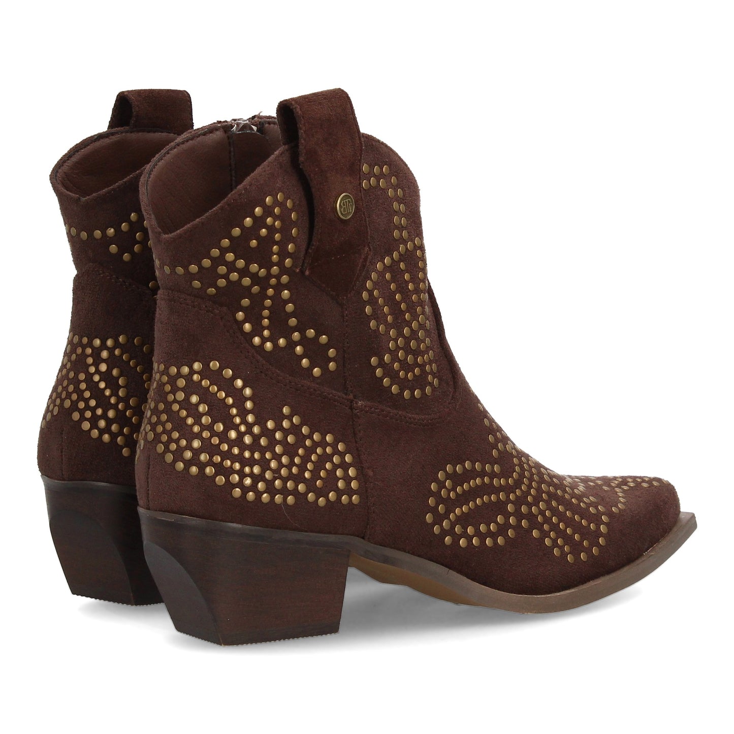 Botín Campero Marrón de Mujer con Tachuelas y Punta Fina
