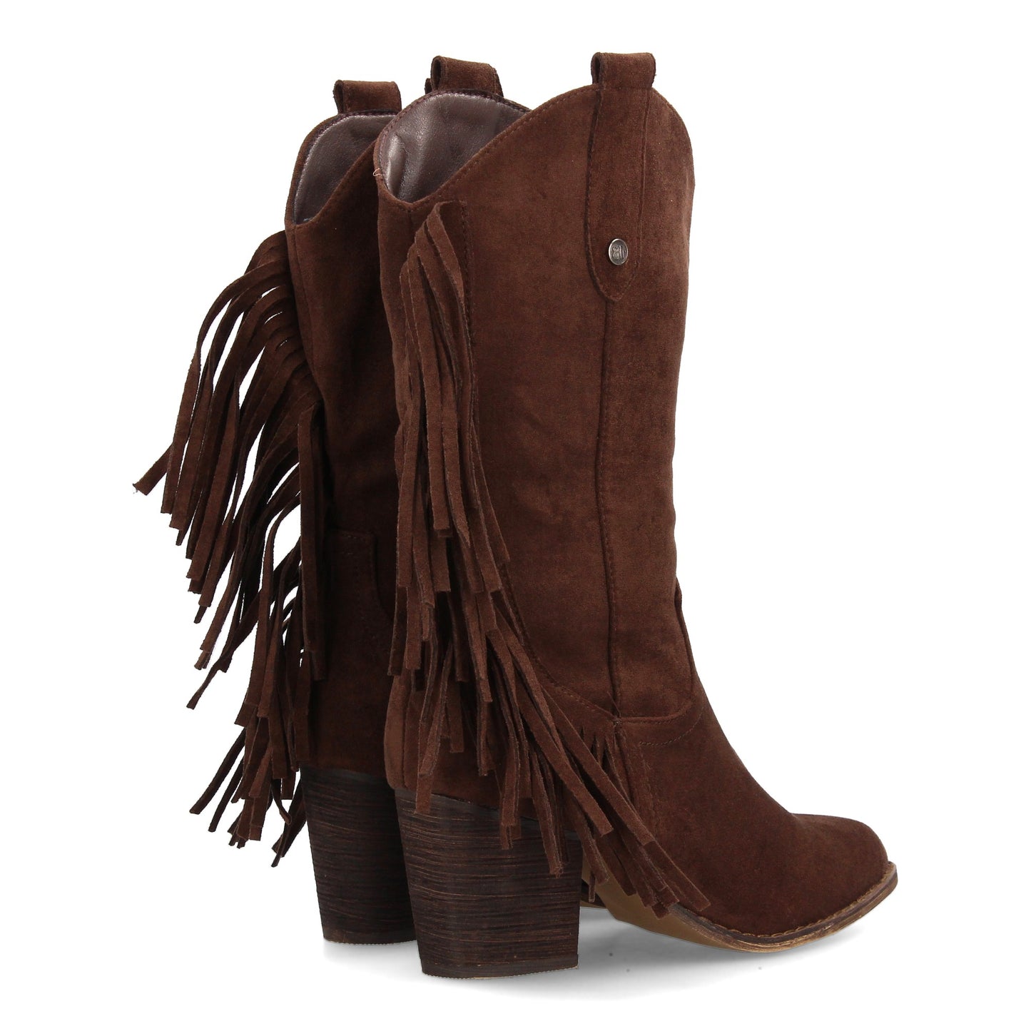 Bota Cowboy Media Caña Café con Flecos y Tacón Ancho