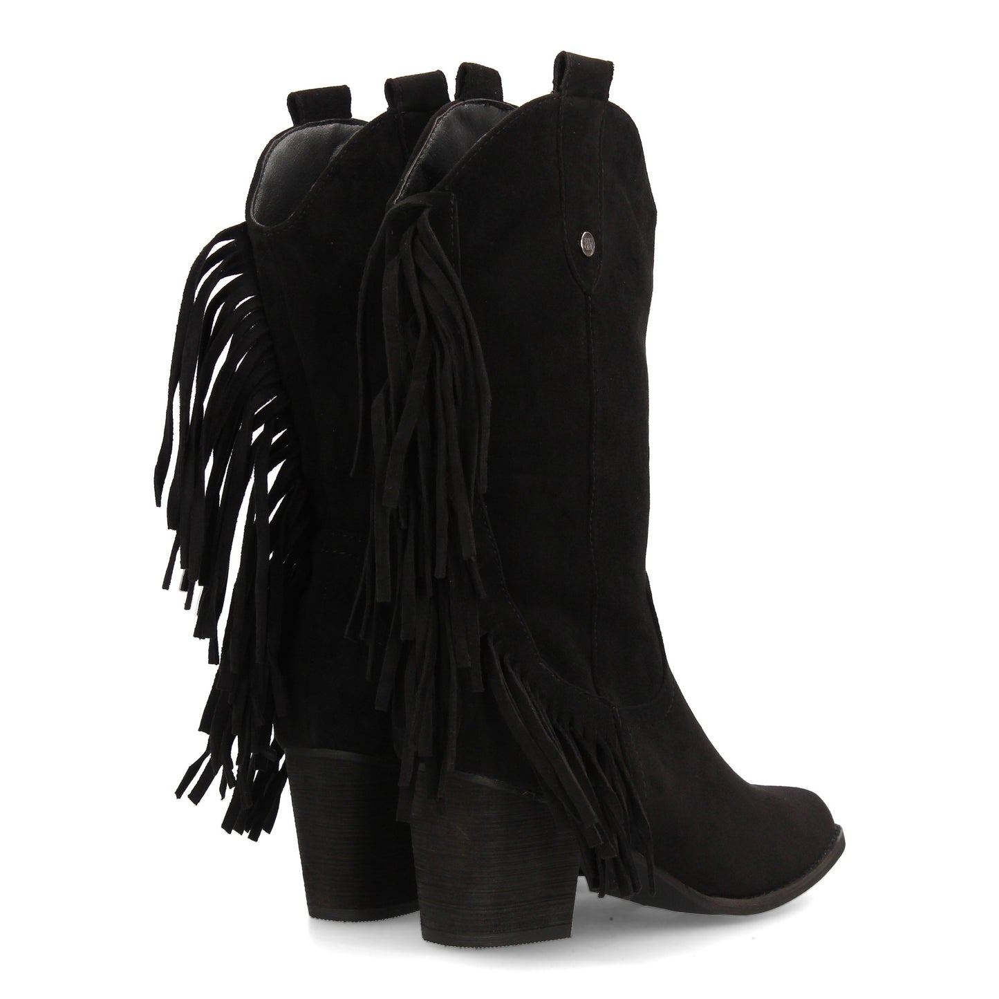 Bota Cowboy Media Caña Negra con Flecos y Tacón Ancho