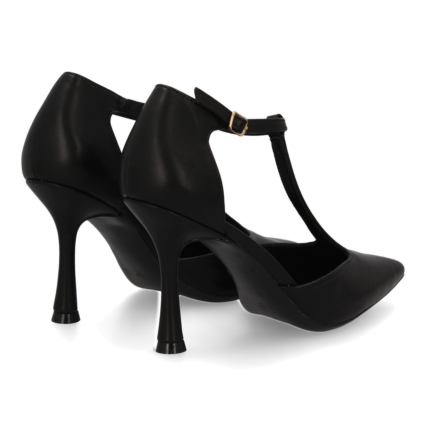 Stiletto Salón Negro Clásico con Correa en T
