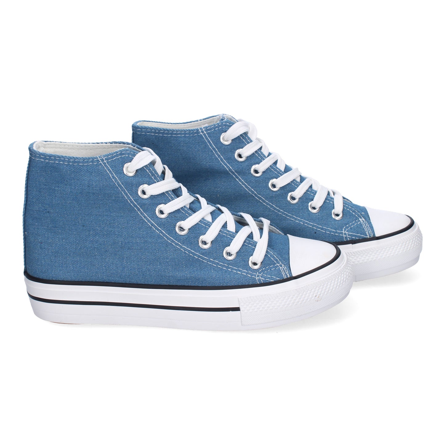 Bamba abotinada para mujer de color azul con cierre de cordones.