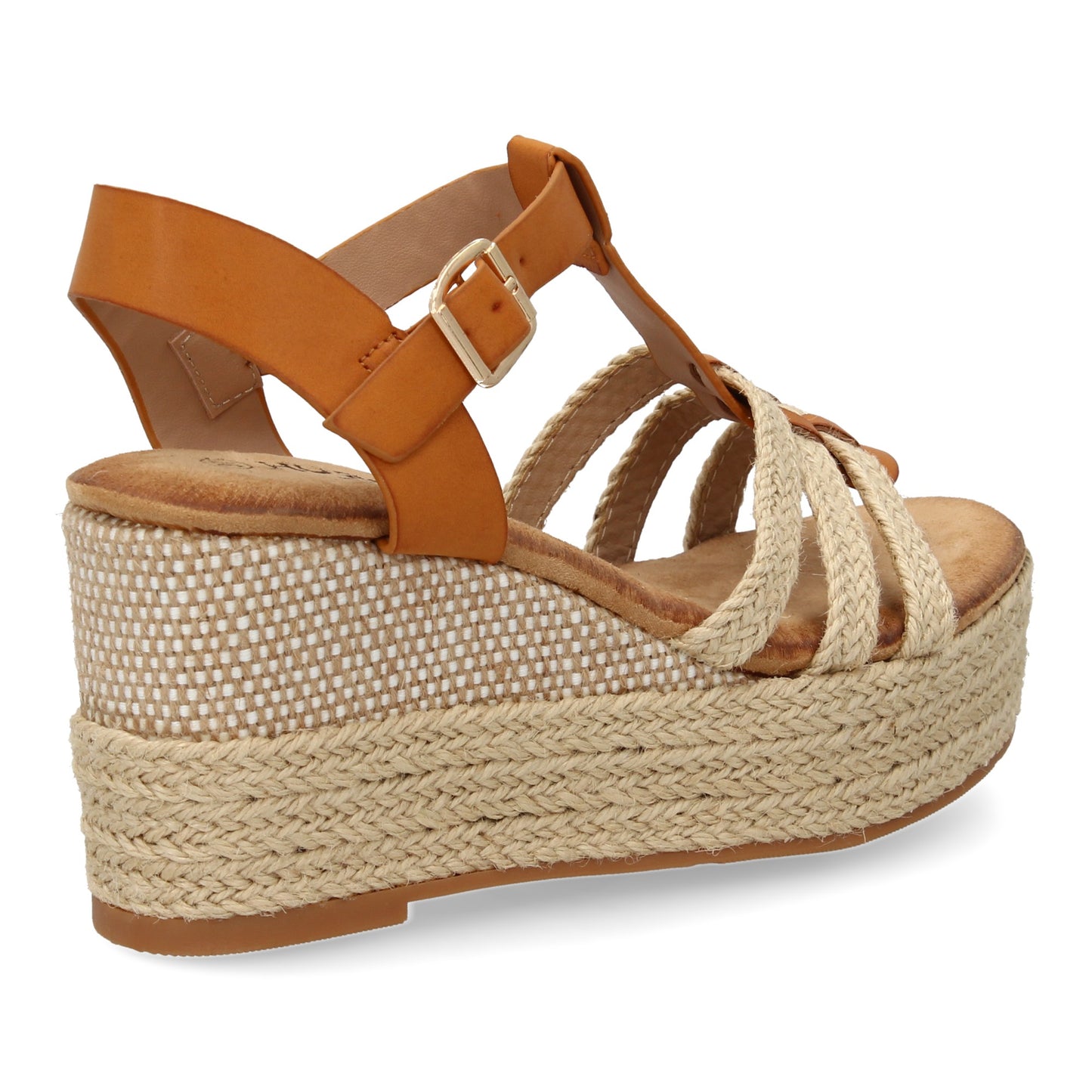 Sandalia de Cuña de Yute Camel con Tiras Cruzadas
