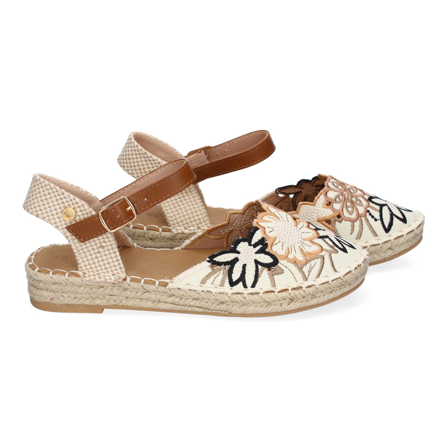 Sandalias Negras de Yute con Diseño Floral Bordado