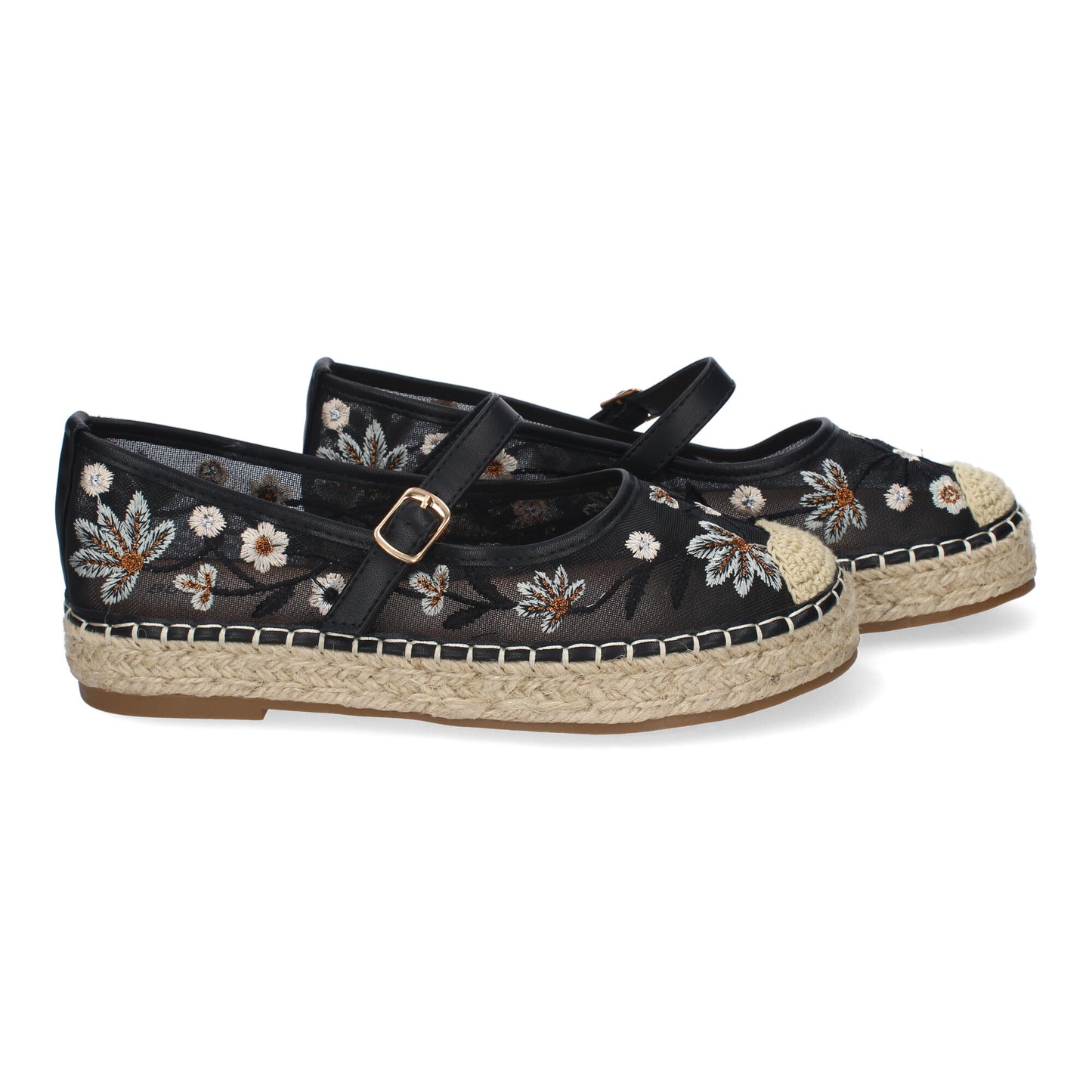 Bailarina Alpargata HA-5282 Negra con Yute y Estampado Floral