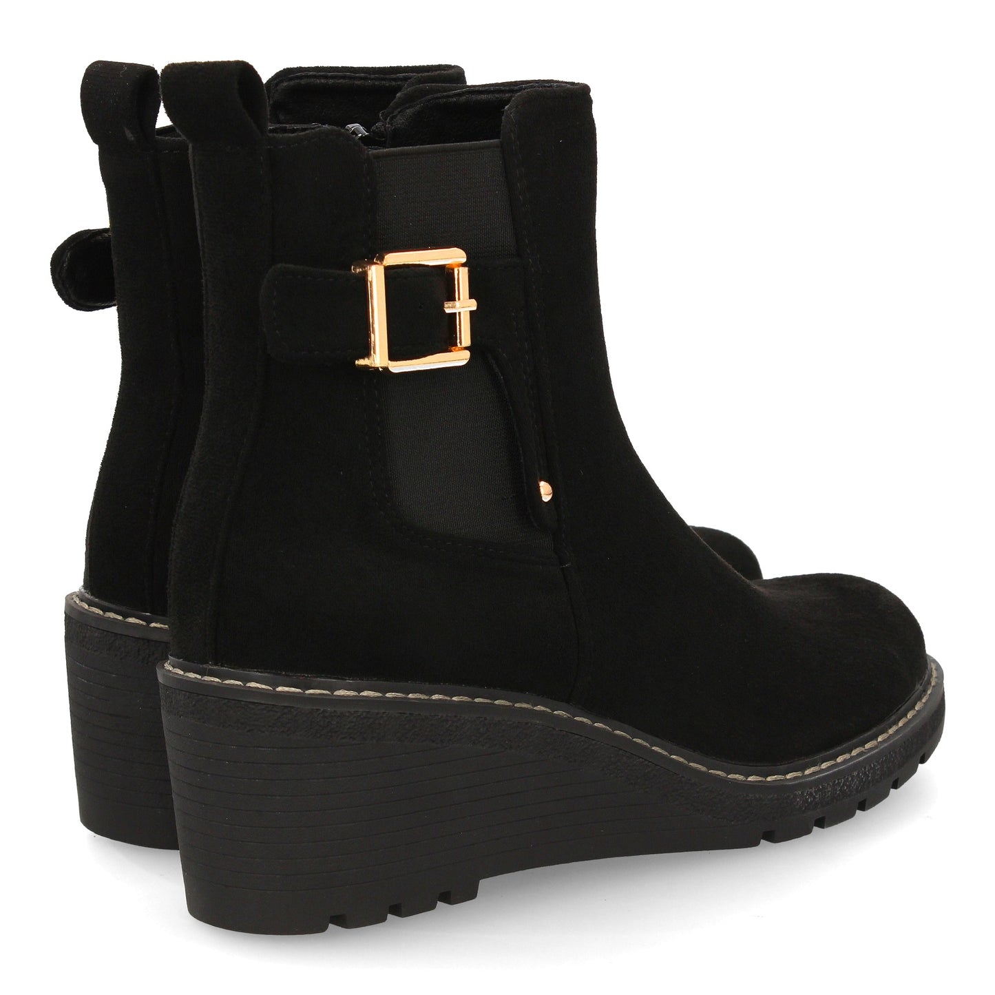 Bota de Caña Media Negra con Cuña Cómoda