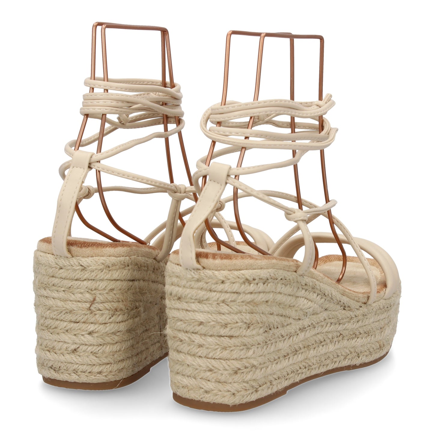 Sandalia de Cuña de Yute Beige - Cordones al Tobillo