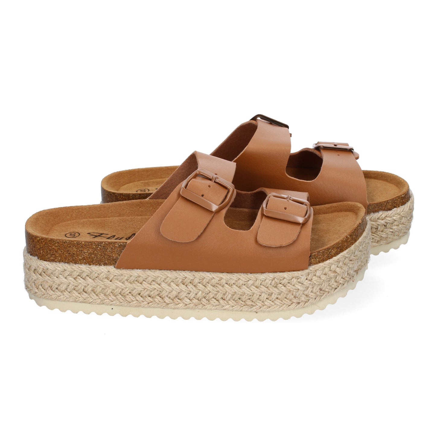 Sandalias Plataforma Mujer Taupe Yute Planta Anatómica Hebillas Pala