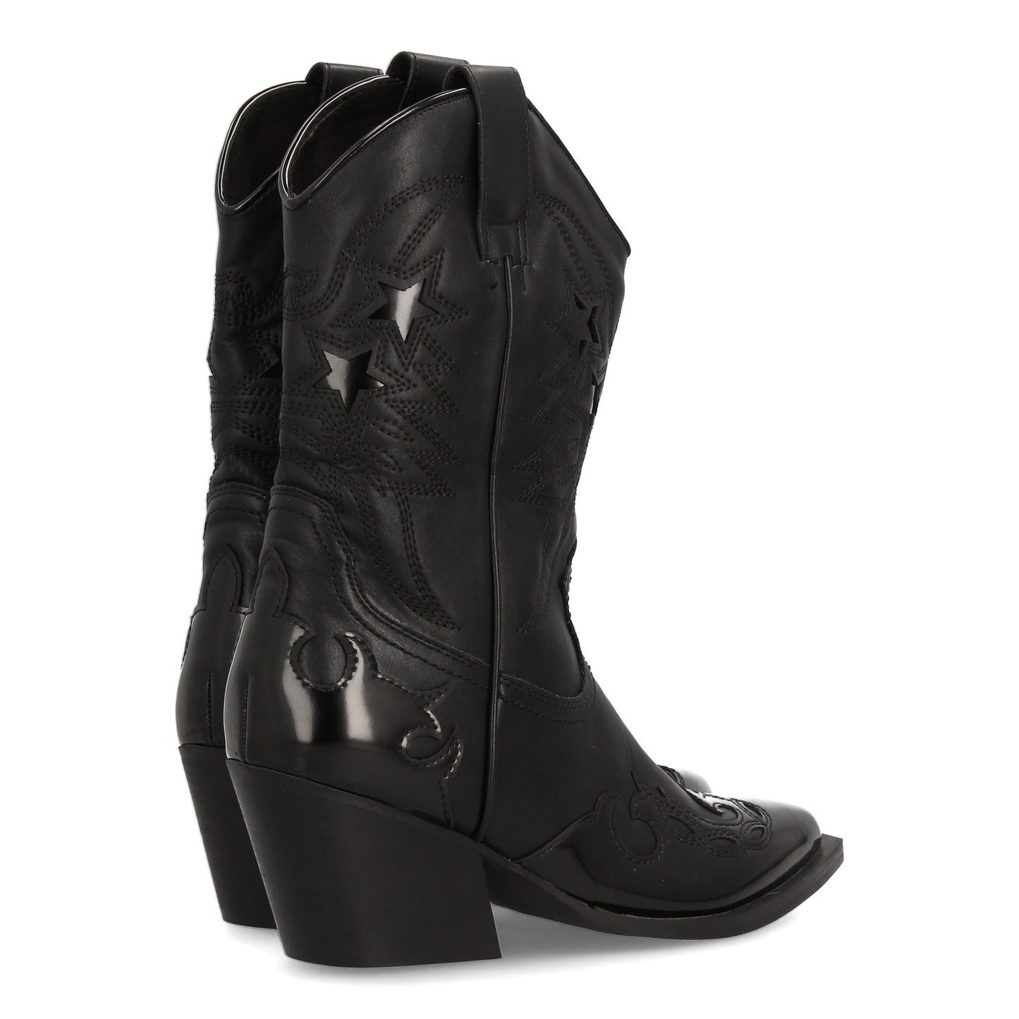 Bota Cowboy Negra con Estrellas Brillantes - Tacón Medio