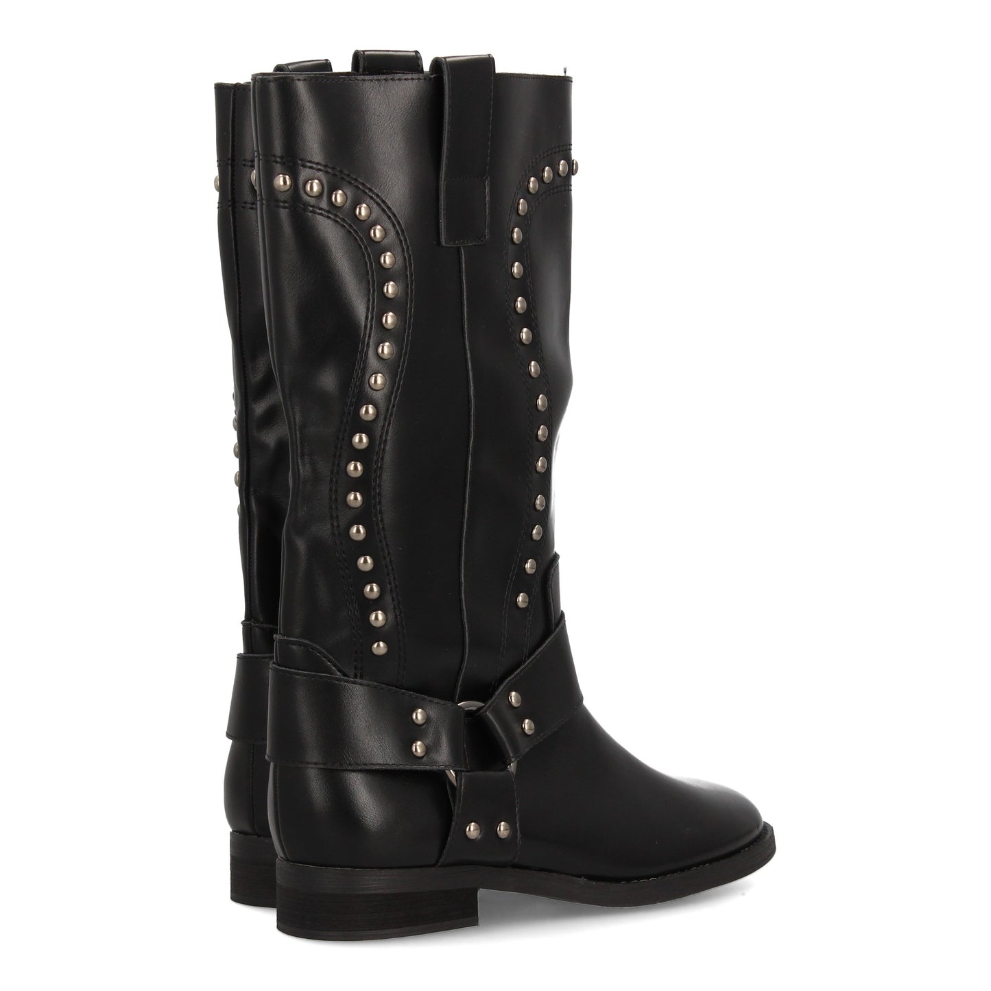 Bota Alta Cowboy Negra con Tachuelas y Arnés Decorativo