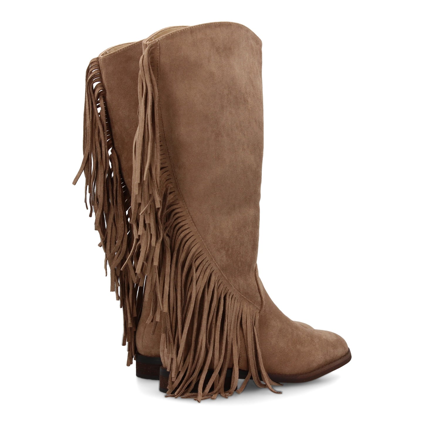 Bota Cowboy Plana Beige con Flecos y Cremallera