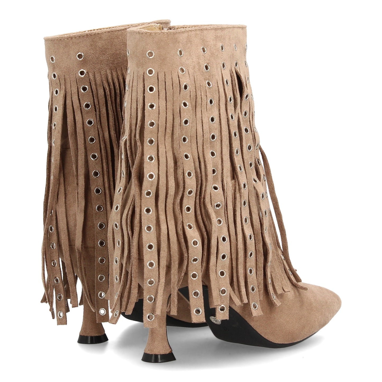 Botín Kaki con Flecos Largos y Tacón Fino - Estilo Bohemio