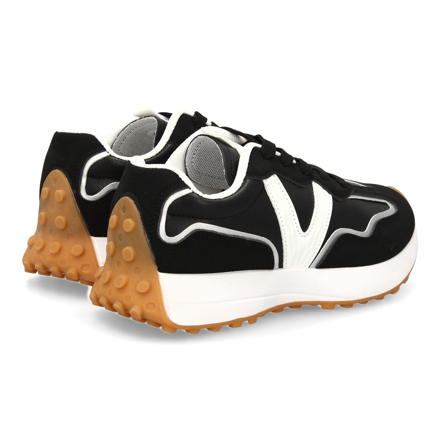 Zapatilla Deportiva Negra Mujer con Suela Dentada y Contraste