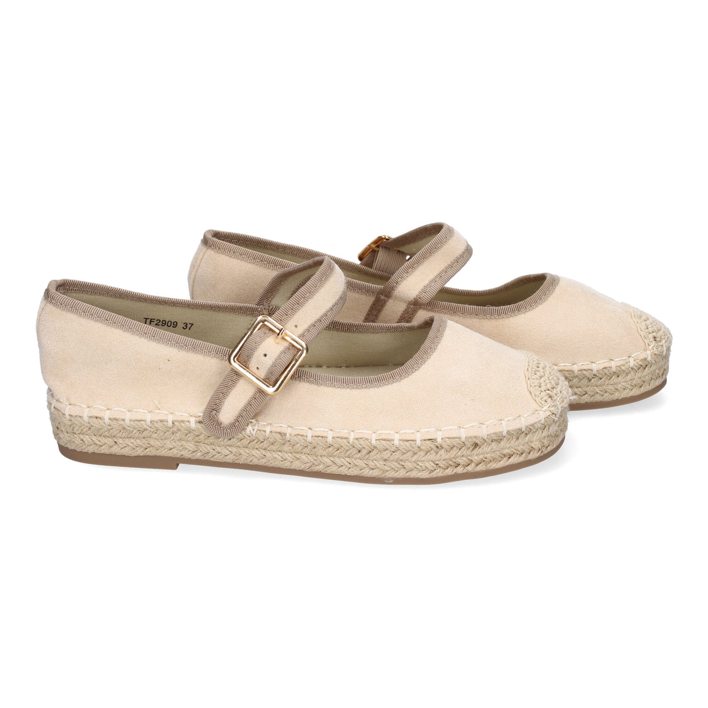 Bailarina Alpargata Beige Yute con Puntera Bordada y Hebilla