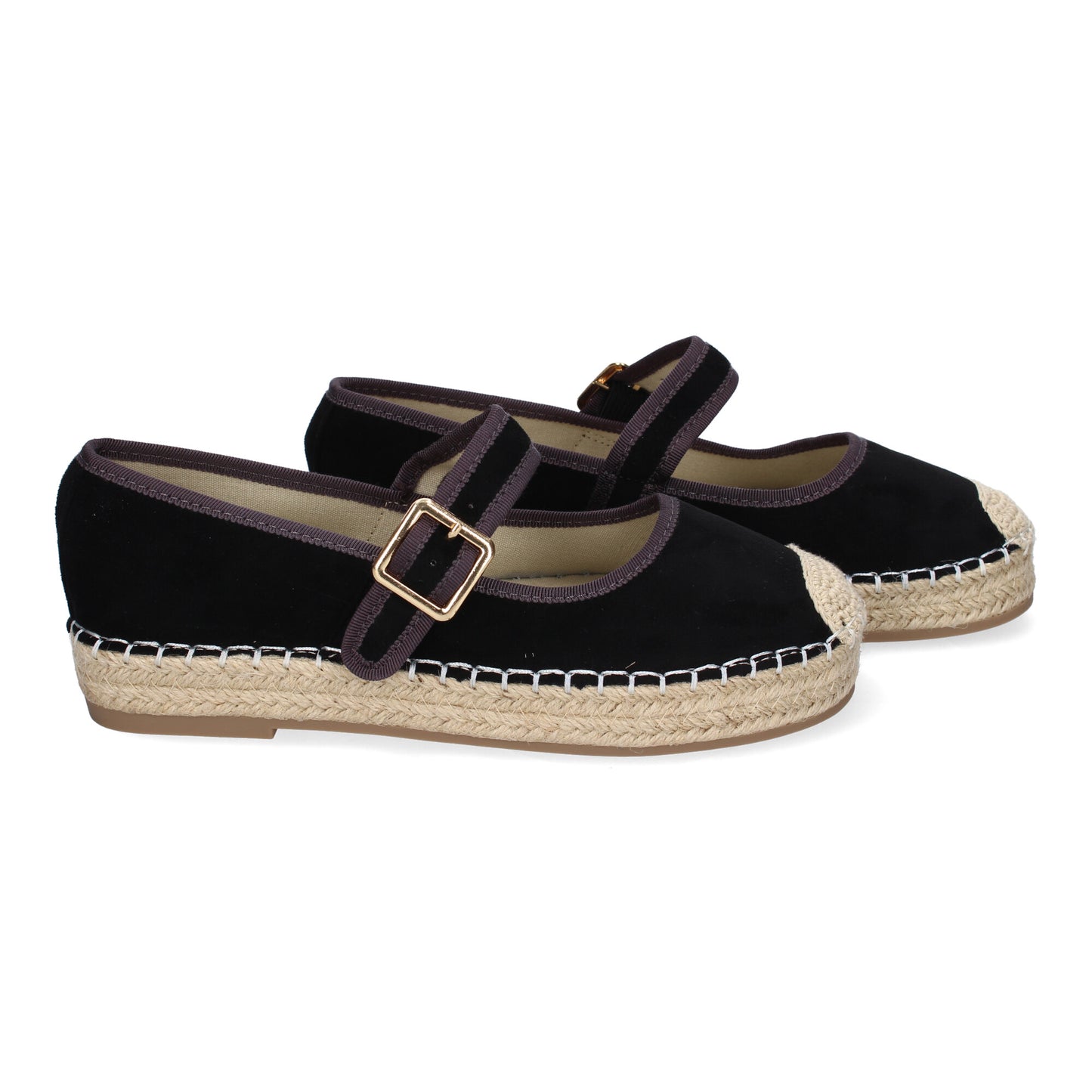 Bailarina Alpargata Negra Yute con Puntera Bordada y Hebilla