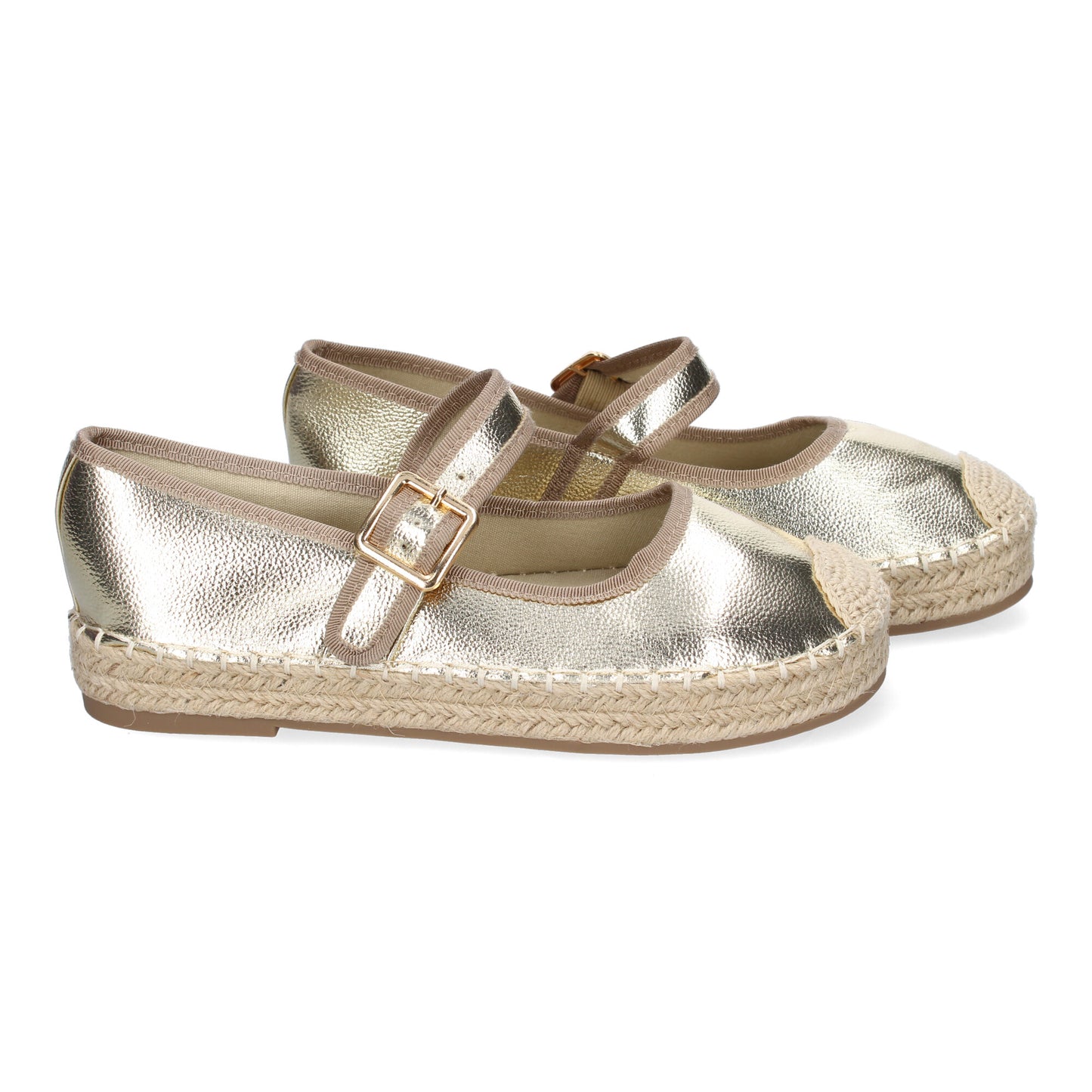 Bailarina Alpargata Oro Yute con Puntera Bordada y Hebilla
