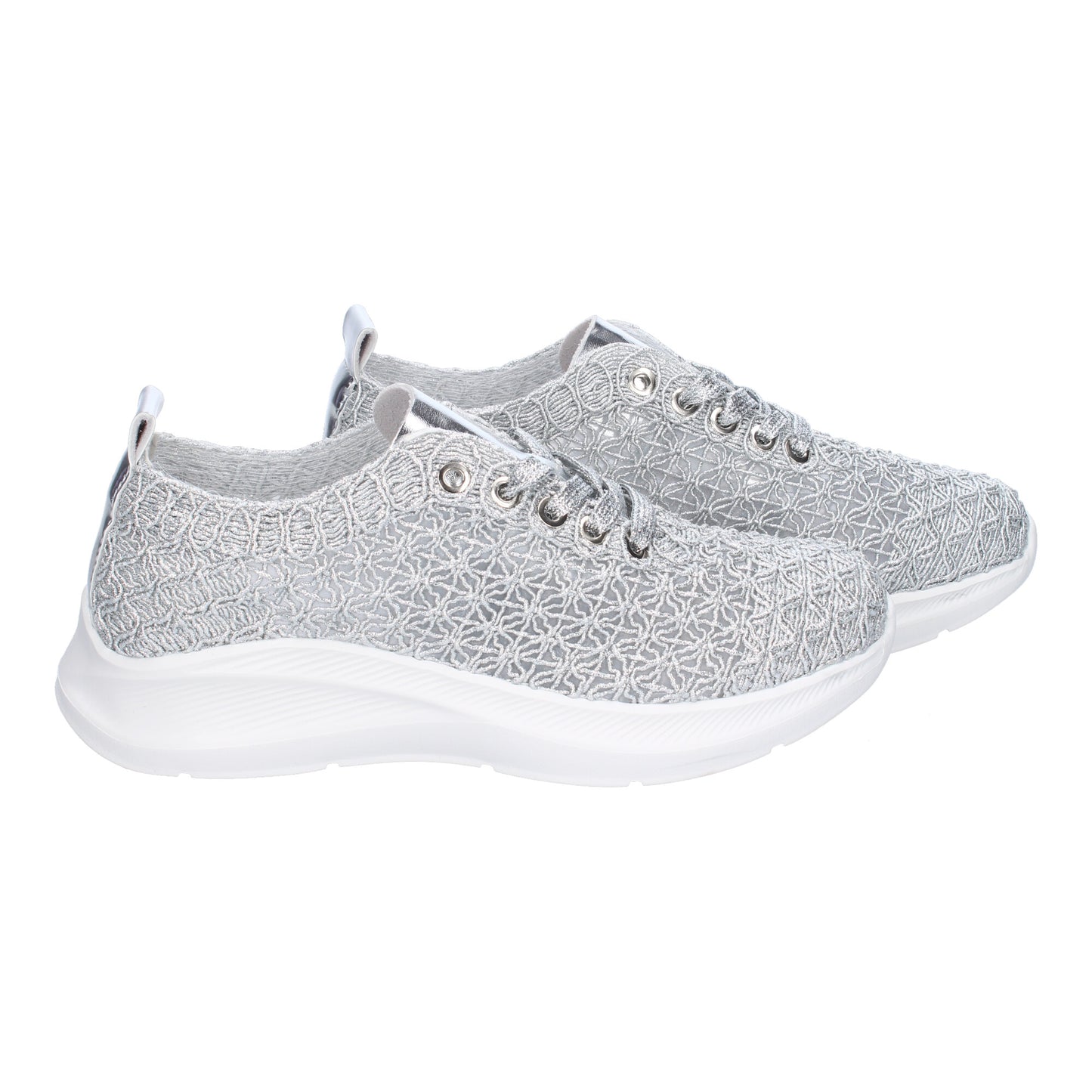 Zapatillas Casual de Mujer Color Plata Elegante con Diseño Bordado