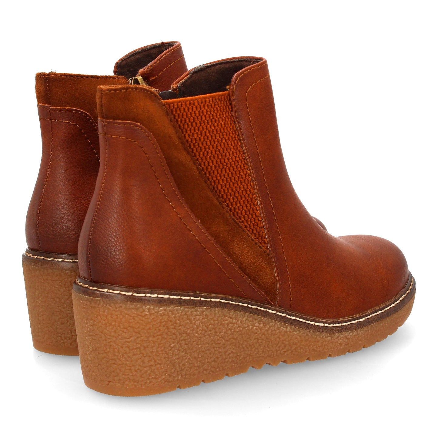 Botín de Cuña Mujer Cuero con Elástico y Cremallera - Uso Diario