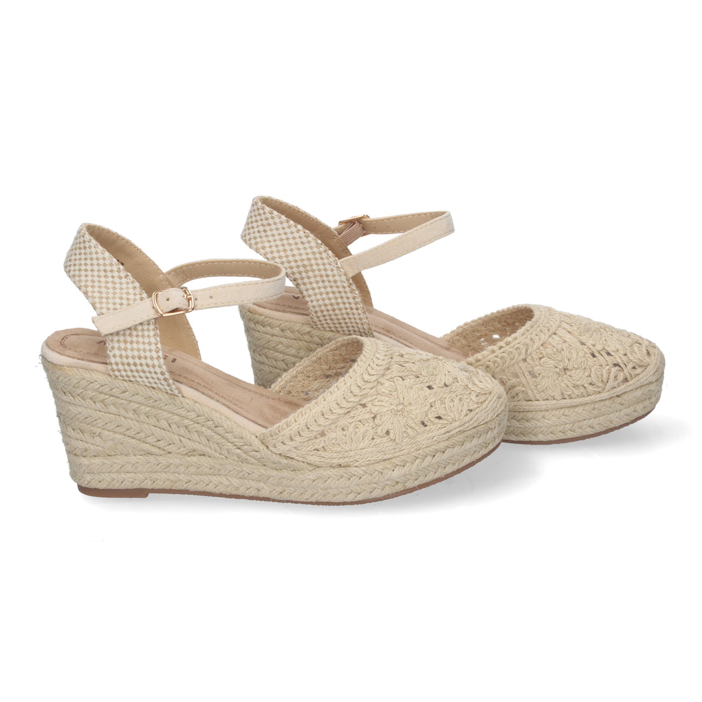 Sandalia de Cuña de Yute para Mujer Estilo Valenciana con Bordados de Flores Cierre de Hebilla ideal para Primavera-Verano.