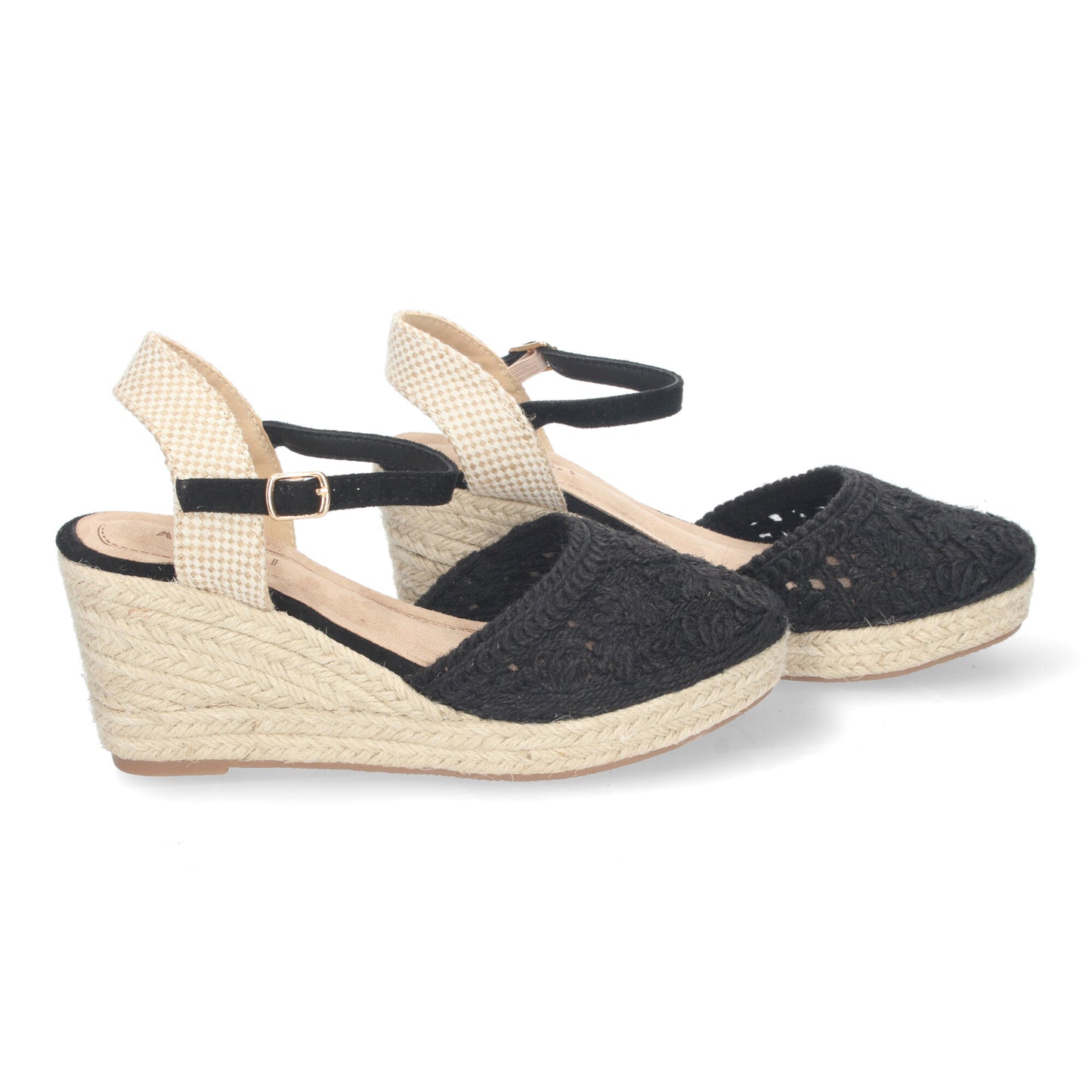 Sandalia de Cuña de Yute para Mujer Estilo Valenciana con Bordados de Flores Cierre de Hebilla ideal para Primavera-Verano.
