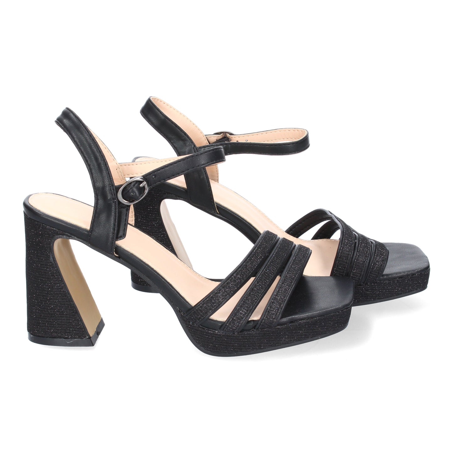 Sandalias de Tacón Negro Mujer con Tiras Finas Elegantes