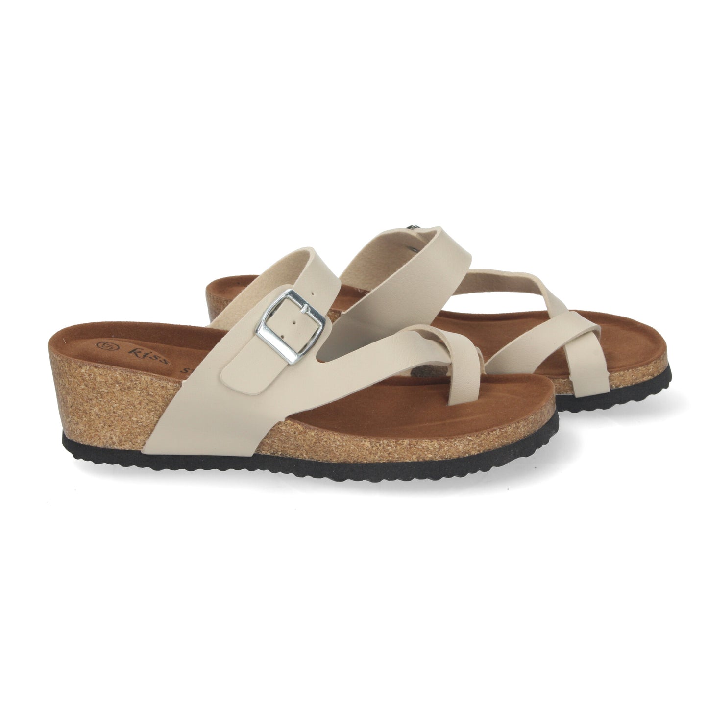 Sandalia de Cuña Bio para Mujer Cómodas con Pala tipo Esclava Talón Abierto y Cierre de Hebilla color Beige