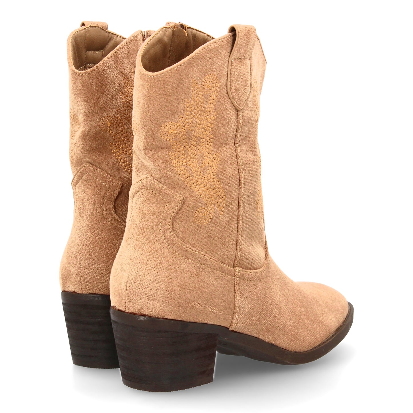Bota cowboy kaki de caña media con bordados y tacón ancho