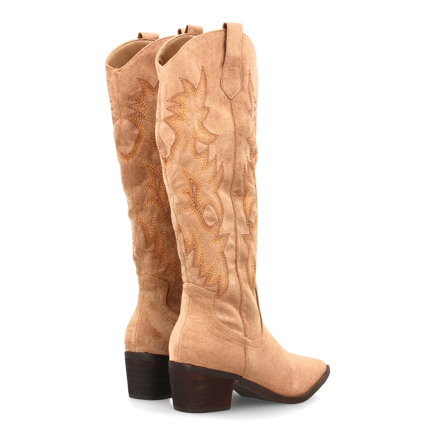 Botas camperas kaki de caña alta con bordados estilo cowboy