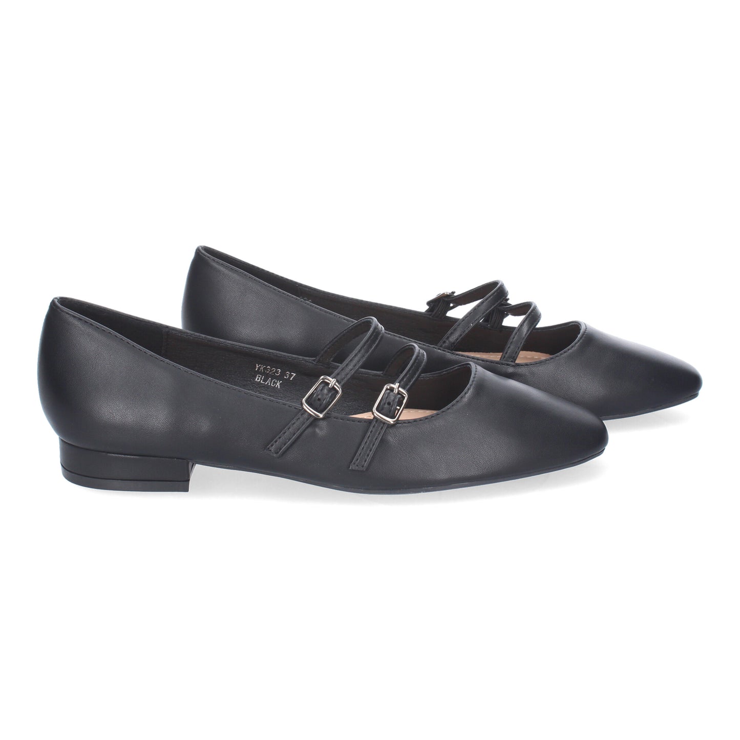 Bailarinas francesitas negras con doble hebilla y punta fina