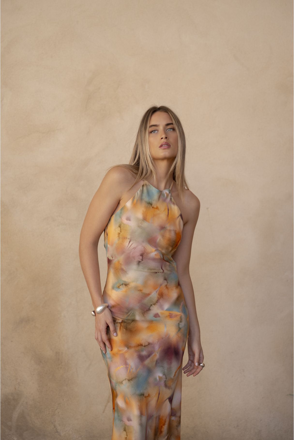 Vestido halter estampado, vestido de invitada de colores