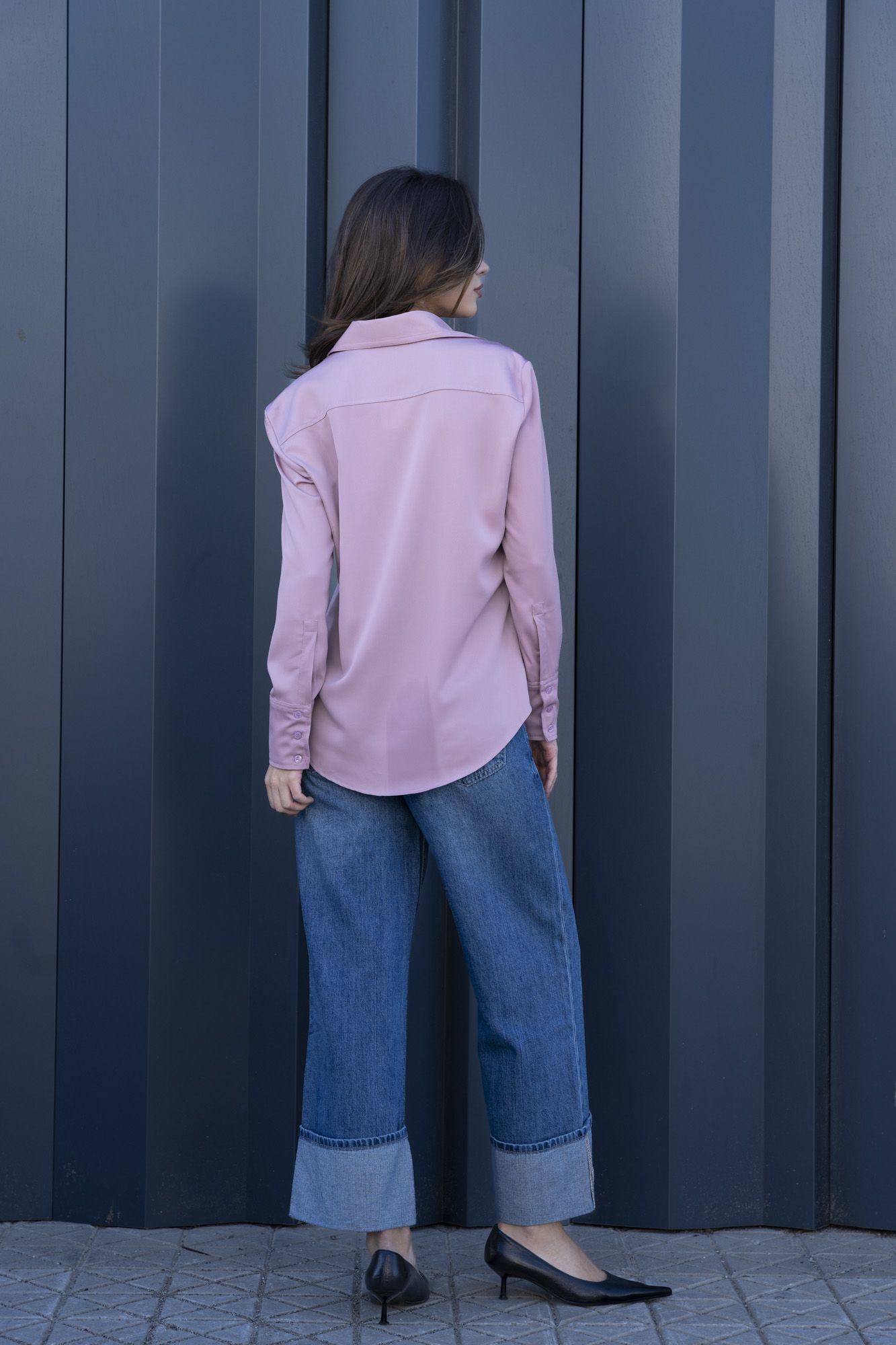 Camisa fluida blanca manga larga mujer básica