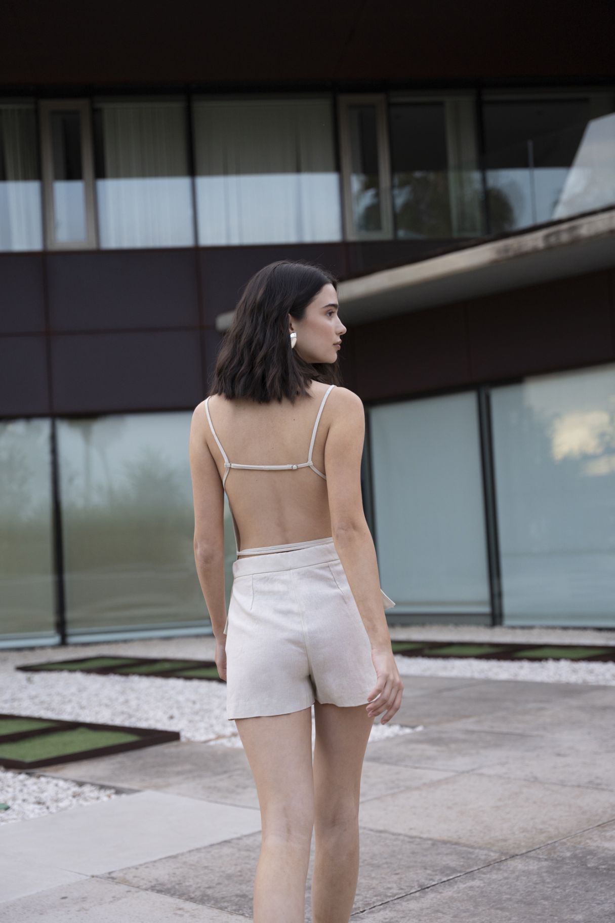 Falda mini con lino, falda pantalón mini de lino de Emarola & Co